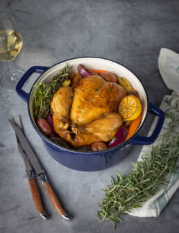 Photo of a roasted chicken dish by Marcel Lecours.